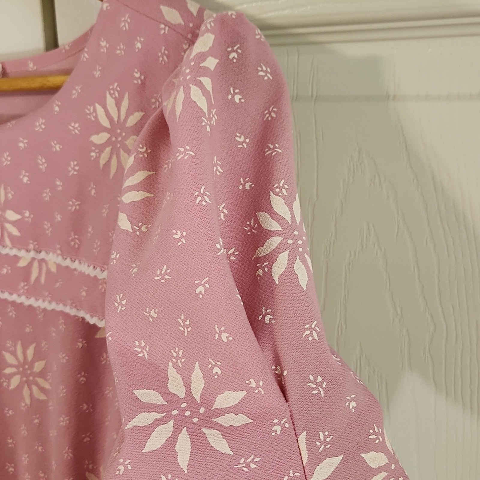 Vintage Sears Womens Pink Floral Dress Size 12 Elastic Waist Lace Cottagecore — image 5 of 8